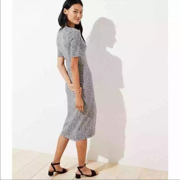 NWT LOFT Leopard Jacquard Midi Dress with slit Size 10 Petite Black White - Picture 2 of 15